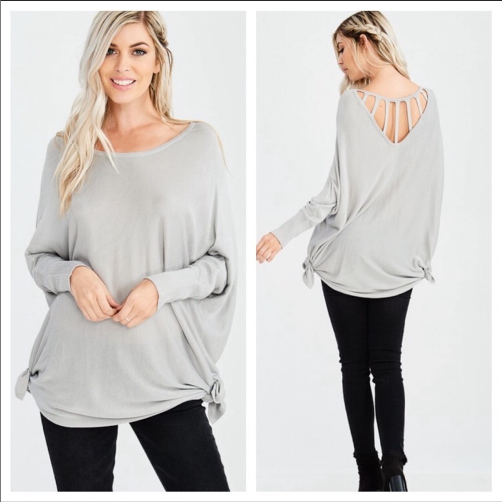 Wishlist Gray Dolman Sleeve Top with Back Detail